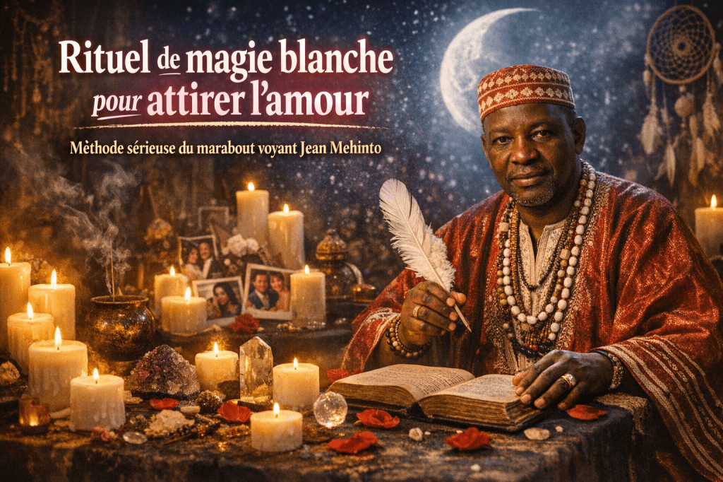 Rituel de magie blanche pour attirer l’amour réalisé par le marabout voyant Jean Mehinto, expert spirituel avec plus de 30 ans d’expérience.
