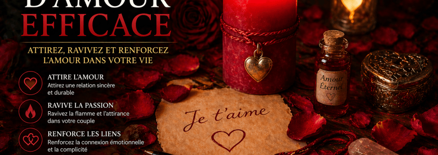 Rituel d’amour efficace avec bougie rouge, pétales de rose et message d’amour pour attirer et raviver les sentiments