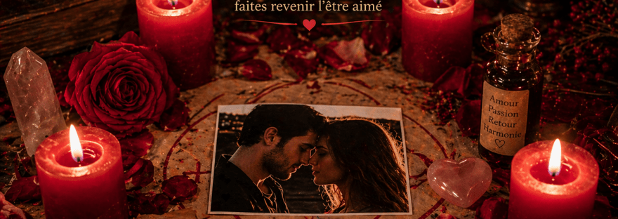 Rituel d’amour puissant avec photo entourée de bougies rouges et roses pour retour affectif