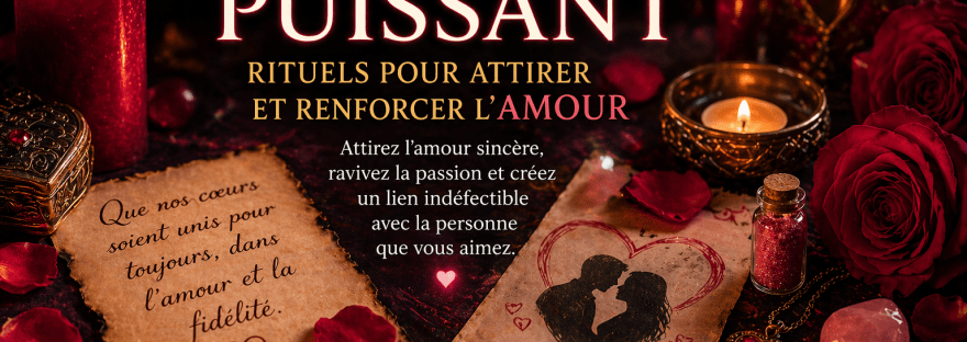 Rituels pour attirer et renforcer l’amour avec bougies, pétales de rose et objets symboliques pour créer une connexion amoureuse